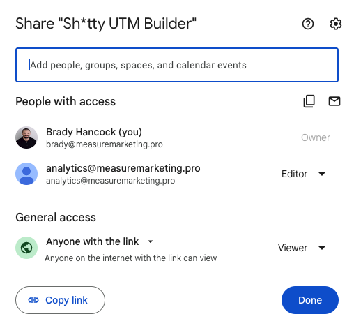 Before: Google Sheets sharing with limited role options