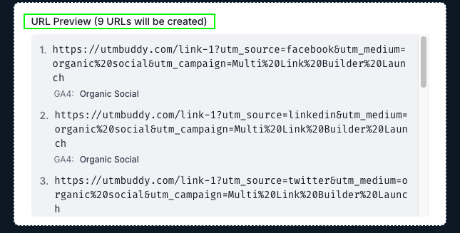 UTM Buddy with multiple generated URLs and copy options